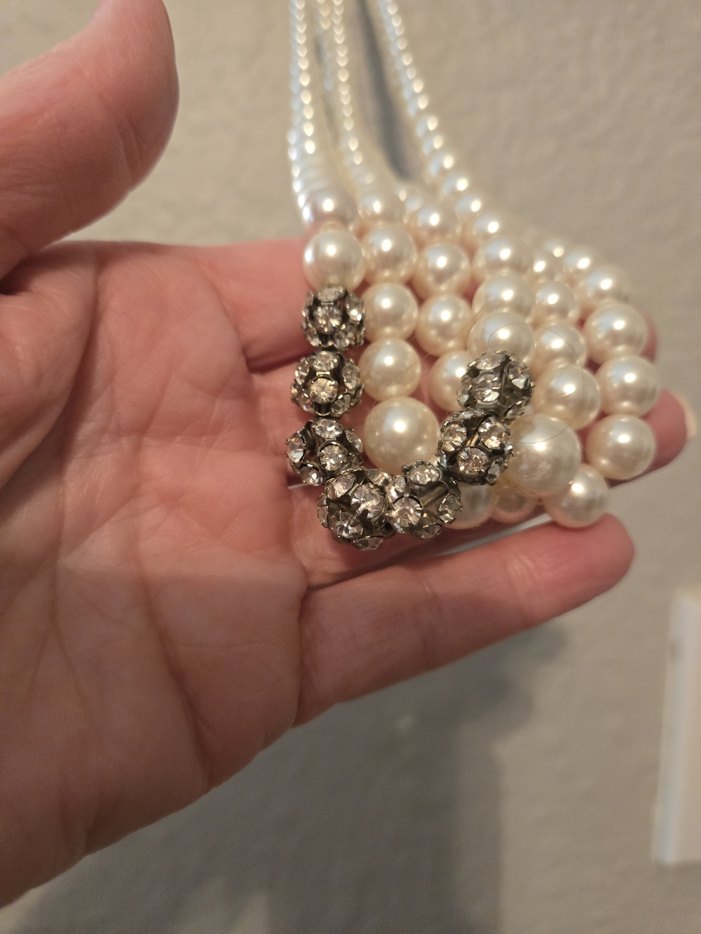 Classic Pearl Necklace with Crystal Accent - White